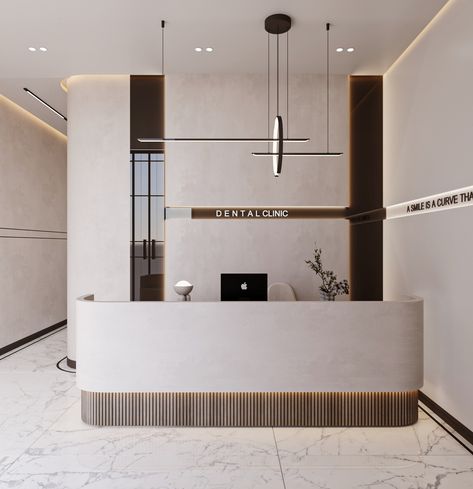 DENTAL CLINIC LOBBY :: Behance Dental Clinic Exterior Design, Dental Clinic Reception Design, Small Dental Clinic Interior Design, Clinic Lobby, Office Lobby Design, Curved Reception Desk, Waiting Room Design, Space Project, Reception Desk Design