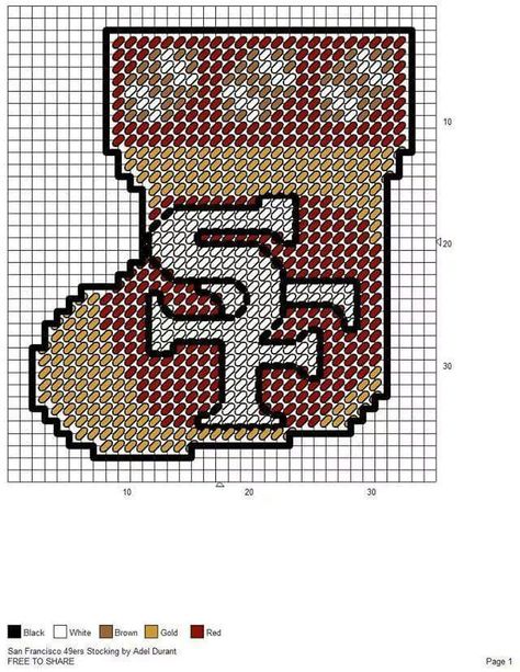 SAN FRANCISCO 49ERS STOCKING by ADEL DURANT Nfl Plastic Canvas Patterns, Nfl Plastic Canvas, Football Ornaments, Crochet Skull Patterns, Disney Car, Stitch Quotes, Football Crafts, Plastic Canvas Coasters, Anna Marie