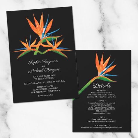 $2.67 | Bird of Paradise Floral Wedding All In One Invites #all in one wedding, modern front and back wedding, reception details and rsvp, tropical floral, budget wedding, elegant floral, illustrated, watercolor flowers, simple spring summer, destination wedding Bird Of Paradise Watercolor, Bird Of Paradise Wedding, Wedding Reception Details, Paradise Wedding, Tropical Wedding Invitations, Destination Wedding Invitations, Tropical Theme, Bird Of Paradise, Tropical Wedding