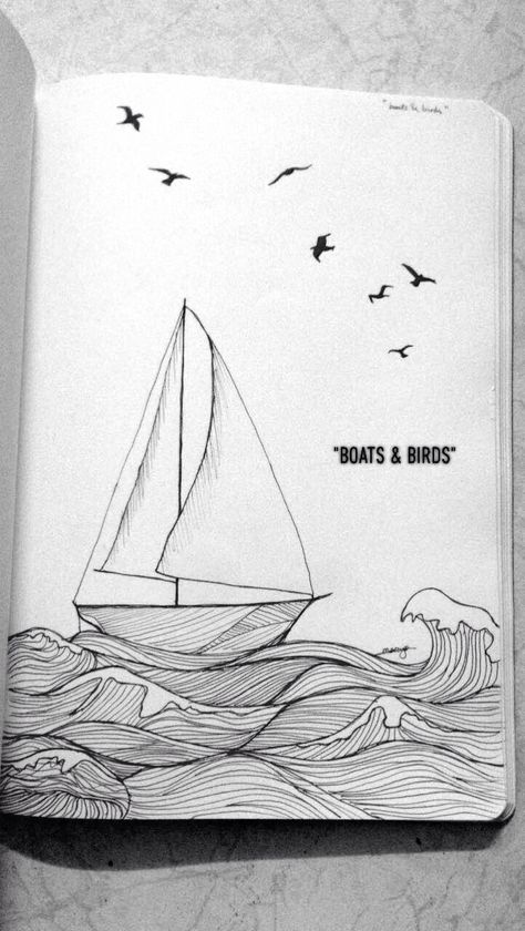 Inspired by the song 🎶 "If you'll be my boat, I'll be your sea; a depth of pure blue just to probe curiosity. Ebbing and flowing and pushed by a breeze. I live to make you free." 🌊 Ship At Sea Drawing, Boat At Sea Drawing, Boat In The Ocean Drawing, Boat Ink Drawing, Boat In The Sea Drawing, Sea Easy Drawing, Boat Sketch Simple, Boat On Water Drawing, Sea Line Drawing