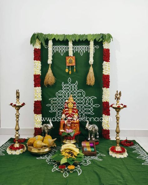 We are loving @decorbykrishna simple and traditional themes for #varalakshmivratam #varamahalakshmi Order atleast 2 weeks in advance and… Branches Decor, Home Flower Decor, Ganpati Decoration At Home, Ganapati Decoration, Diwali Decorations At Home, Diwali Decoration Items, Housewarming Decorations, Diy Diwali Decorations, Ganpati Decoration Design