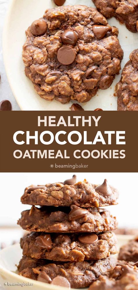 Oatmeal Cookies Chocolate, Healthy Chocolate Oatmeal, Beaming Baker, Oatmeal Cookie Recipes Healthy, Cookies Chewy, Oatmeal Raisin Cookies Chewy, Healthy Oatmeal Cookies, Gluten Free Sugar Cookies, Chocolate Oatmeal Cookies