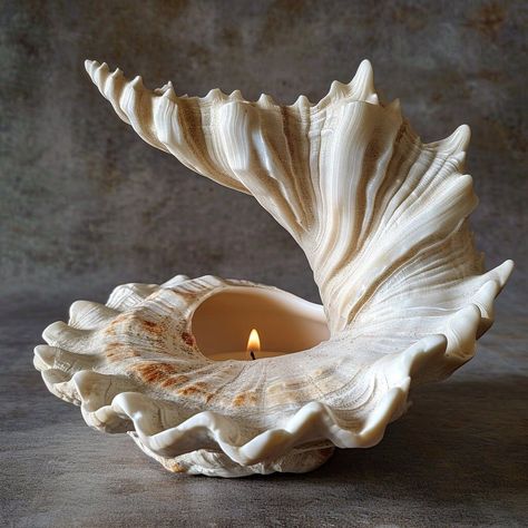 Seashell Light, Seashell Candle Holder, Shell Candle Holder, Seashell Candles, Shell Candles, Textures And Patterns, Seashell Crafts, Home Scents, Shell Crafts