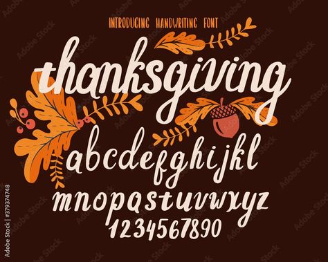 Font thanksgiving day. Typography alphabet with colorful autumn illustrations. Thanksgiving Font, Thanksgiving Typography, Thanksgiving Fonts, Autumn Illustrations, Food Menu Template, Typography Alphabet, Autumn Illustration, Grafic Design, Trader Joe