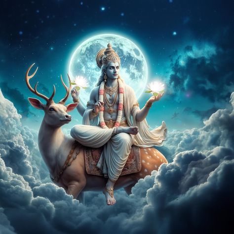 Moon God, Chandra dev, Chand, chandra grahan Chandra Dev, Eclipse Pictures, Durga Ji, Shakti Goddess, Shiva Parvati Images, Shri Ram Photo, Lord Vishnu Wallpapers, Vedic Art, Goddess Artwork