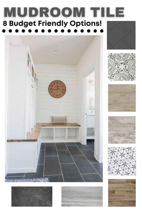 best mudroom flooring, mudroom, mudroom flooring ideas, best flooring for Mudroom, Mudroom flooring, Mudroom flooring options, entryway flooring options, best flooring for entryway, best tile flooring, bet entryway flooring, mudroom ideas on a budget, diy mudroom, tile for mudroom, ceramic tile, porcelain tile, mudroom flooring ideas, best tile flooring, mudroom floor tiles, custom mudroom, mudroom ideas, mudroom inspiration Diy Mudroom Bench Plans, Mudroom Tile, Mud Room Laundry Room Combo, Modern Farmhouse Flooring, Powder Room Tile, Room Tiles Floor, Room Floor Tiles, Bathroom Tile Diy, Garage Laundry Rooms