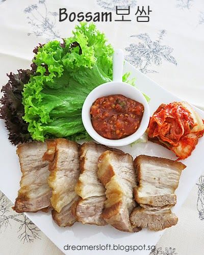 Korean Pork Belly, Korean Food Recipes, Pork Wraps, Pork Lettuce Wraps, Spicy Dipping Sauce, Pork Belly Recipes, Korean Cooking, Korean Dishes, Grilled Pork