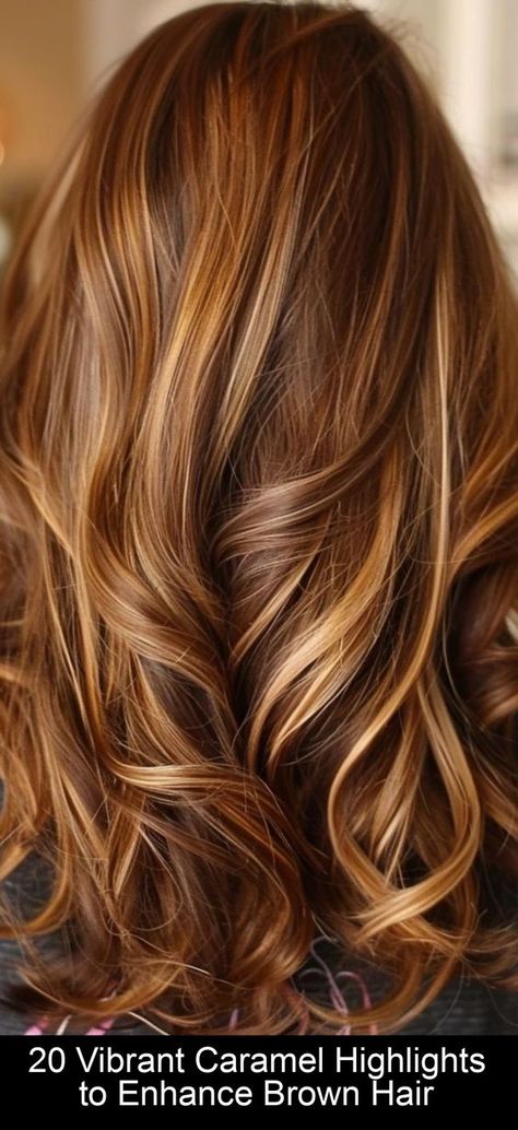 Explore the beauty of caramel highlights on brown hair. From subtle light caramel to bold chunky highlights, discover how honey, dark, and blonde caramel tones can enhance straight, wavy, and curly hair for both women and men. Get inspired by photos and transform your look with these stunning styles. Brown Hair Honey Highlights, Copper Highlights On Brown Hair, Caramel Highlights On Brown Hair, Wavy Mid Length Hair, Caramel Blonde Hair Color, Highlights On Brown Hair, Wavy And Curly Hair, Balayage Caramel, Caramel Blonde Hair