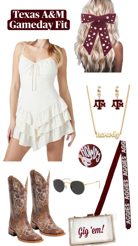 Texas A&M Gameday Inspo. #gameday #sec #college #gamedayoutfits #tamu #texasa&m #a&m #outfit #outfitinspo #maroon Aggie Gameday Outfit, Uga Gameday Outfit, College Gameday Outfits, Gameday Outfits, Concert Fits, Country Concerts, Texas A&m, Gameday Outfit, Country Outfits