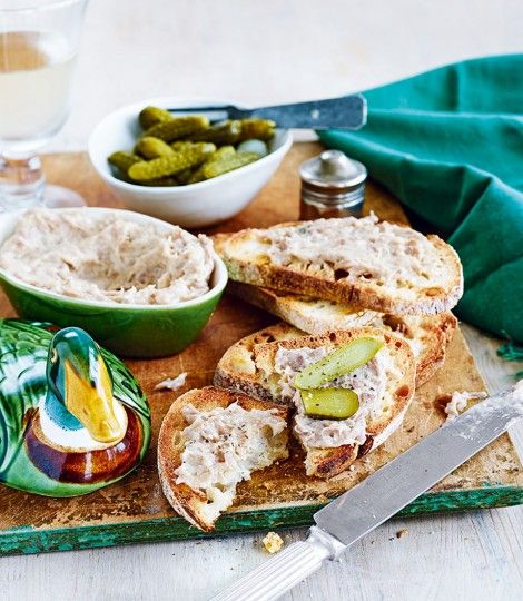 Duck Rillettes Duck Rillette Recipe, Duck Rillette, Rillettes Recipe, Salmon Terrine, Confit Duck Leg, Romantic Meals, Delicious Magazine, Pickled Onions, Starters Recipes