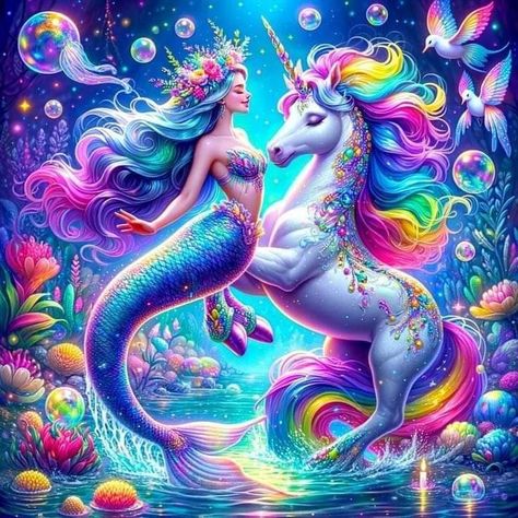 Mermaids Artwork, Zoe Land, Mermaid And Unicorn, Painted Unicorn, Unicorn Book, Unicorn Picture, Unicorn Wallpaper Cute, Paint Pictures, Mermaid Embroidery