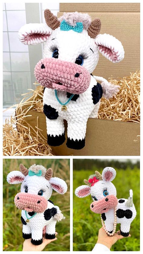 Crocheted Cow Pattern, Cutest Crochet, Amigurumi For Beginners, Cow Ears, Amigurumi Cow, Funny Cow, Cat Amigurumi, Step By Step Crochet, Crochet Cow