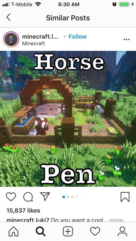 Minecraft Houses Blueprints Step By Step Easy, Minecraft Village Ideas Houses, Cute Minecraft Village Ideas, Farm Minecraft Ideas, Minecraft Horse, Horse Pens, Minecraft World, Minecraft Things, Minecraft Houses Blueprints