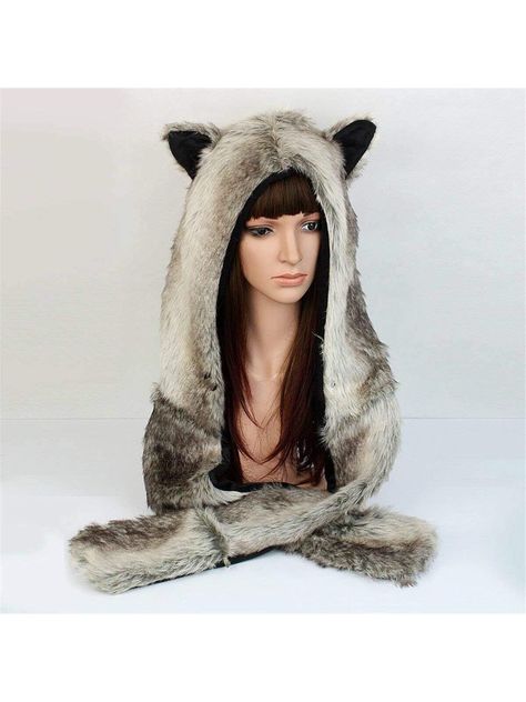 PinkSheep Womens Plush Animal Wolf Hat Cosplay Hat Warmer Cap Scarf MittenI discovered amazing products on SHEIN.com, come check them out! Brown Wolf, Wolf Hat, Hat Cosplay, Fur Animal, Hood Hat, Faux Fur Hat, Warm Christmas, Plush Animals, Scarfs