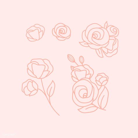 Floral doodle design collection vector | premium image by rawpixel.com / Mon #vector Logo Brainstorming, Line Art Rose, Custom Trainers, Rose Doodle, Feminine Line Art, Paris Drawing, Doodle Floral, Rose Logo, Doodle Background