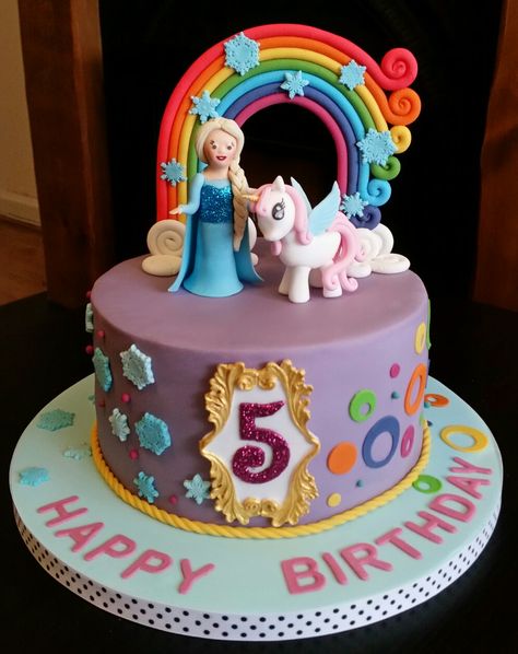 Elsa and unicorn cake Frozen And Unicorn Birthday Cake, Elisa Cakes Elsa Frozen, Frozen Rainbow Cake, Unicorn Elsa Cake, Rainbow Elsa Cake, Frozen Unicorn Cake, Princess And Unicorn Cake, Elsa Birthday Cake, Jasmine Cake