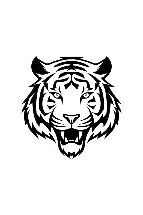 White Tiger Art Illustration, Tiger Vector Illustration, Tiger Vector Logo, Tiger Face Drawing Easy, Tiger Face Tattoo Design, White And Black Tattoo, Mammal Tattoo, White Tiger Illustration, White Tiger Drawing