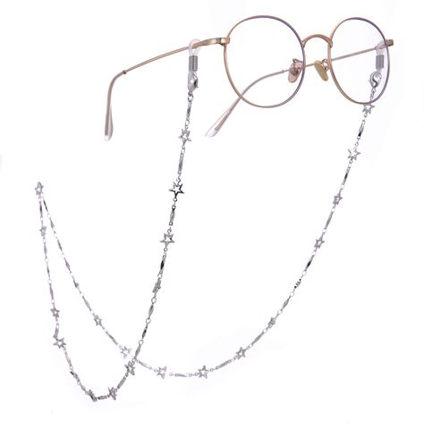 PRICES MAY VARY. The reading glasses chain is made of environmental protection materials, no nickel free lead, low allergic reaction. Chains were well packaged in a branded velvet bag,well for protect in transit and beatiful as a gift. The length of the chain is about 78cm (30.7inches), fit for most people. Purchase Guarantee: Product Replacement or Refund Guarantee; Good Pre-sale Consulting and Great After-sale Customer Service. Not only can they be a eyeglass chain, but also a fashion decorati Star Glasses, Stars And Flowers, Chains Aesthetic, Eyeglass Chain Holders, Mask Sunglasses, Color Mask, Eyeglass Necklace, Glasses Strap, Sunglasses Chain