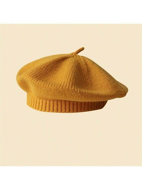 British Style Vintage Beret Hat For Women, Autumn And Winter Knitted Literary Artist Hat | SHEIN USA Military Beret, Vintage Beret, Artist Hat, Autumn Weather, Knit Beret, Knitted Beret, Fall Staples, Yellow Hat, Winter Cap