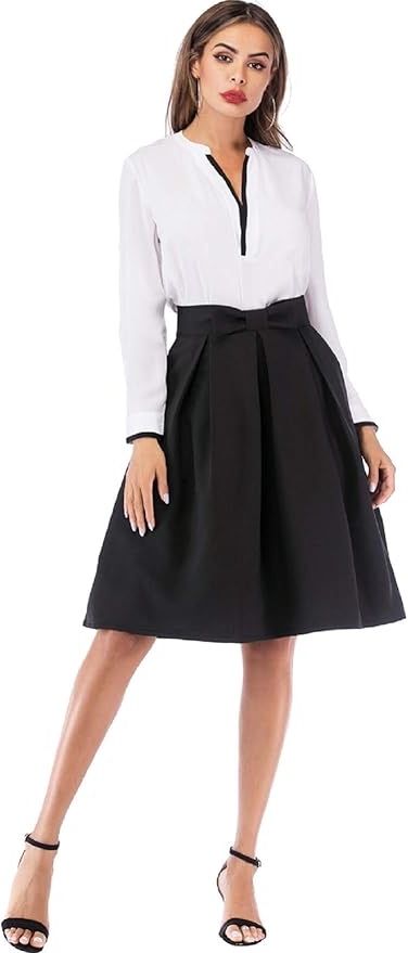 Women’s A Line Pleated Vintage Skirt High Waist Midi Skater with Bow Tie Skirts Elegant, Skirt With Bow, Skater Skirts, Skirt High Waist, Elegant Skirt, Vintage Skirt, Petticoat, Skater Skirt, Bow Tie