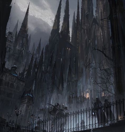 Vampire City Art, Evil Kingdom Aesthetic, Yharnam City Art, Gothic City Art, Gothic Fantasy City, Dark Fantasy City, Goth Architecture, Witch City, Vampire Castle