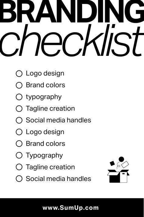 Branding checklist with items like logo design, brand colors, typography, and social media handles. Ideal for entrepreneurs looking to strengthen their brand. Branding Checklist Design, Social Media Handles Design, Branding Checklist Small Businesses, Logo Design Checklist, Success Logo Design, Success Logo, Checklist Design, Market Branding, Branding Checklist