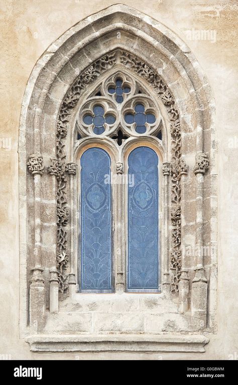 Download this stock image: Ornamented window of a cathedral in gothic style - G0GBWM from Alamy's library of millions of high resolution stock photos, illustrations and vectors. Gothic Architecture Drawing, Art Deco Exterior, Gothic Library, Church Window, Castle Painting, Gothic Windows, Building Photography, Antique Windows, Cathedral Windows