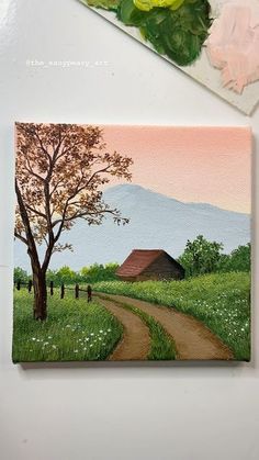 Painting Idea Landscape, Nature Scene Painting Easy, Painting Ideas On Canvas Nature Easy, Natural Painting Ideas, Beginner Scenery Painting, Landscape Ideas For Painting, Painting In Canvas Ideas, Painting Ideas Nature Acrylic, Painting Ideas Of Nature