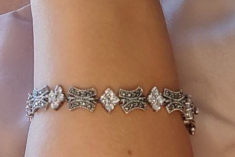 Crystal Cake Stand, Marcasite Bracelet, Crystal Cake, Mikasa Crystal, Bracelet Art, Deco Jewelry, Silver Crystal, Art Deco Jewelry, Sterling Silver Bracelet