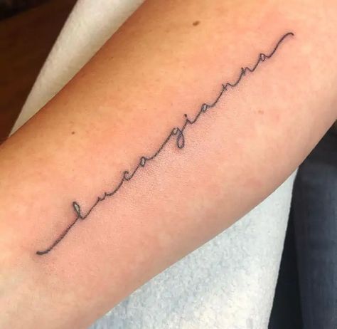 Kids Birthday Tattoo, Kid Name Tattoo Ideas Mothers, Name Tattoo Placements, Lifeline Tattoos, Small Name Tattoo, Forearm Name Tattoos, Best Sketches, Kid Name Tattoo, Inner Arm Tattoos