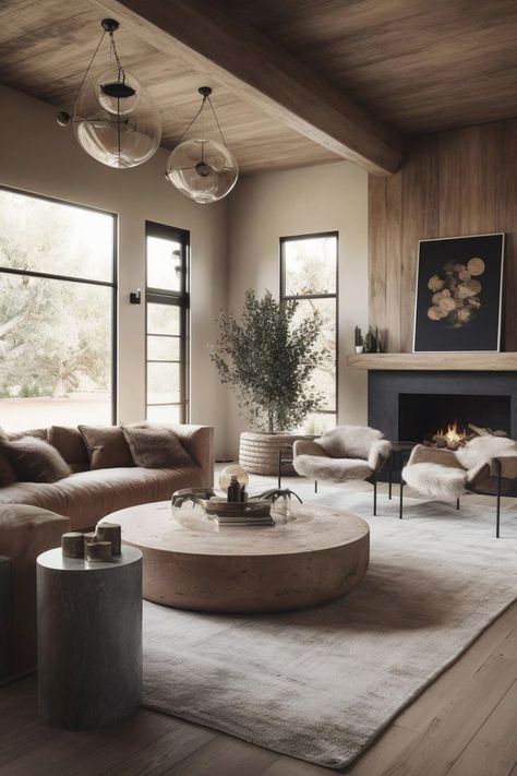 Living Room Around Fireplace, Mountain Modern Living Room, Warm Modern Living Room, Mountain Living Room, Cozy Living Room Furniture, Modern Cabin Interior, Modern Rustic Home, Refined Rustic, Modern Rustic Living Room