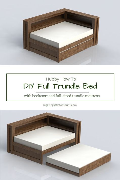 diy full trundle bed with bookcase Diy Trundle Bed, Trundle Beds Diy, Full Trundle Bed, Diy Trundle, Trundle Bed Plans, Full Size Trundle Bed, Interior Door Makeover, Full Bed With Trundle, Full Daybed