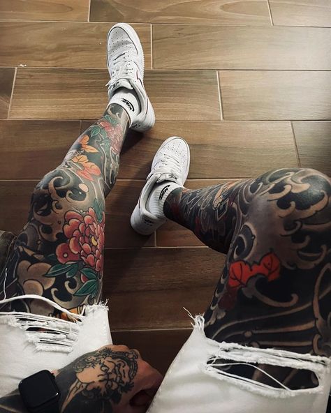 Tattoo Back Leg Men, Man Leg Sleeve Tattoo, Leg Sleeves Japanese, Japanese Tattoo Leg Sleeve For Men, Asian Leg Tattoo, Leg Japanese Tattoo Men, Japanese Style Leg Sleeve, Japanese Leg Tattoo Sleeve, Japanese Leg Tattoo Men Design