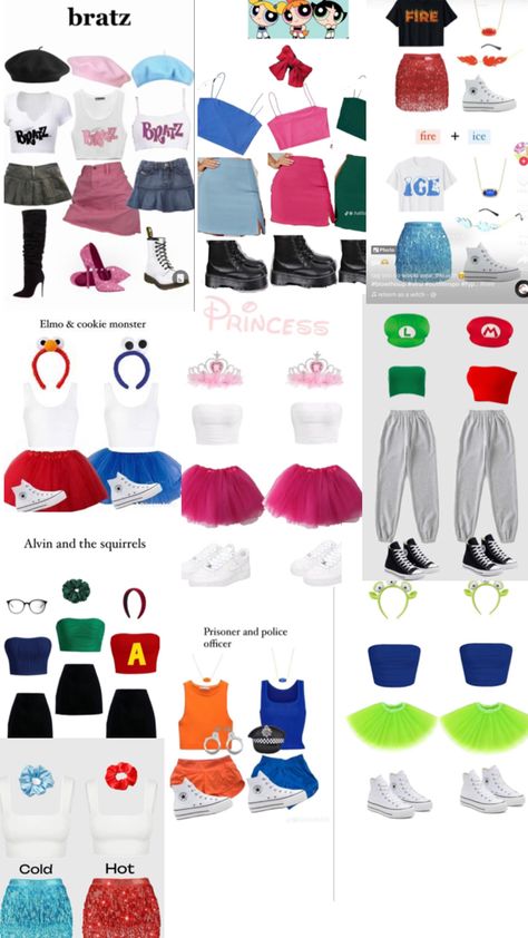 Crazy Day Spirit Week Outfit, Iconic Duo Outfits, Duo Halloween Costumes Bff Cute, Costume Ideas For Cold Weather, Cute Twin Day Outfits For Spirit Week, Cute Bestie Halloween Costumes, Halloween Costumes Warm, Duo Outfits Costumes, Cute Halloween Costumes Duo