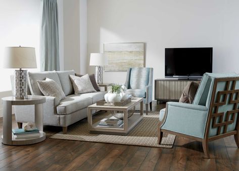 Luxe & Loungy Living Room | Ethan Allen Ethan Allen Furniture, Dining Room Seating, Interior Design Consultation, Ethan Allen, Chair Fabric, Living Room Inspiration, Side Chair, Living Room Chairs, Sofa Set