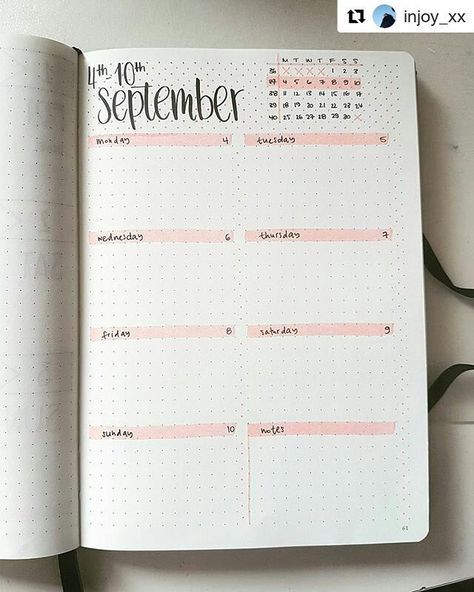 1,968 Likes, 8 Comments - 🔹Bullet Journal Inspire 🇧🇷 (@bujoinspire) on Instagram: “#Repost @injoy_xx (@get_repost) ・・・ weekly spread” Journal D'inspiration, Minimalist Bullet Journal, Bullet Journal Page, Bullet Journal 2020, Bujo Planner, Bullet Journal 2019, Bullet Journal Notes, Bullet Journal Weekly Spread, Bullet Journal Aesthetic