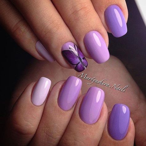 Violet Nails, Purple Nail Art, Lilac Nails, Butterfly Nail Art, Floral Nail, Best Nail Art Designs, Spring Nail Art, Trendy Nail Design, Butterfly Nail