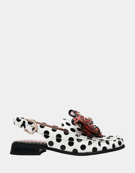 BETSEY JOHNSON - $89.00 | Introducing the BREYER - a polka dot slingback loafer with a playful and oversized floral print bow! Perfect for adding a touch of fun and quirkiness to any outfit. Step out in style and turn heads with this unique and eye-catching shoe. #betseyjohnson #AD Quirky Shoes, Betsey Johnson Clothes, Betsey Johnson Shoes, Fabulous Shoes, Women's Loafers, Flats Shoes, Glam Rock, Spring Trends, Sling Back