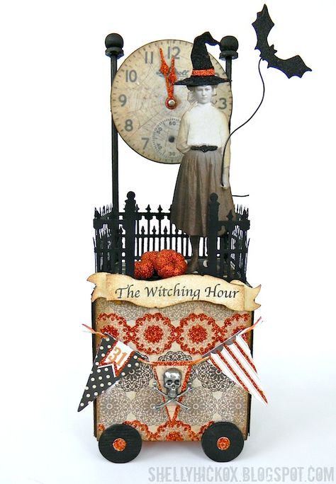 Witching Hour Artist Trading Block by Shelly Hickox | Eileenhull.com The Witching Hour, Halloween Arts And Crafts, Witching Hour, Tim Holtz Sizzix, Elizabeth Craft Designs, Craft Artists, Halloween Inspiration, Assemblage Art, Halloween Paper