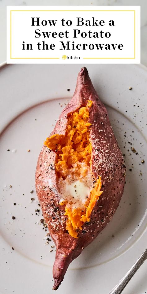 How to Cook a Sweet Potato in the Microwave | Kitchn Bake Sweet Potato In Microwave, Baked Sweet Potatoes In The Microwave, Microwave Sweet Potatoe, Baked Sweet Potato In Microwave, Easy Way To Cook Sweet Potatoes, How To Cook A Sweet Potato In Microwave, Cook Sweet Potato In Microwave, Microwaved Sweet Potato, How To Cook Sweet Potatoes In Microwave