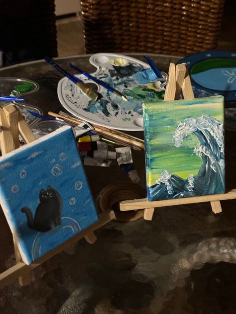 Painting a wave, cat painting, painting ideas, friend dates, aesthetic friend ideas Switching Paintings Every 5 Minutes, Painting With Friends, Having Fun With Friends, Fun With Friends, Birthday Inspo, Inspo Board, December 2023, Having Fun, Summer 2024