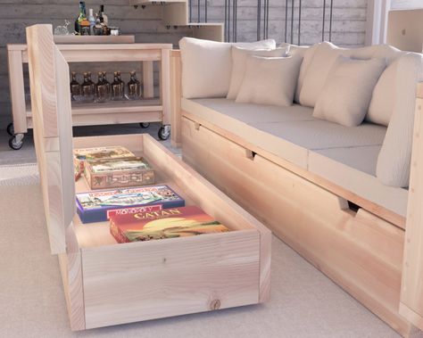 DIY Woodworking Plans for Modular Sofa with Built-In Storage and Table - Beginner Friendly - DIY projects plans Diy Modular Sofa, Diy Storage Sofa, Living Room Decor Styles, Garage Solutions, Convertible Table, Cozy Sitting Area, Mini Couch, Built In Sofa, Diy Projects Plans