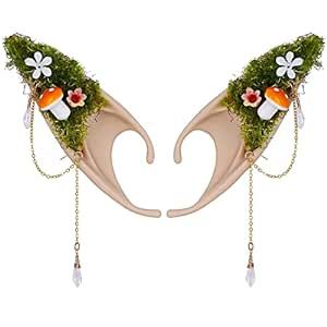 FRESHME Mushroom Fairy Elf Ears - Handmade Soft Forest Elf Ear Cuffs with Moss Flower and Mushroom Non Pierced Woodland Crystal Ear Clips Women Renaissance Carnival Cosplay Party Costume Accessories Woodland Elf Costume, Woodland Mushroom Fairy, Mushroom Outfit, Mushroom Costume, Woodland Elf, Elf Ear, Elf Ear Cuff, Elf Cosplay, Cute Animal Quotes