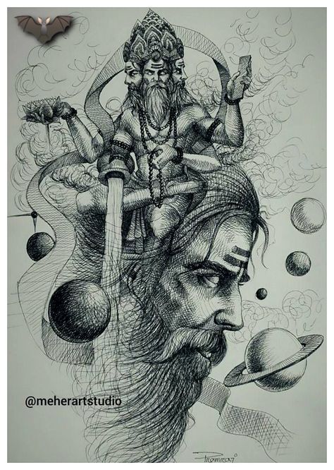 Persephone Sketch, Pen Art Work, Shiva Tattoo Design, Indian God, Pencil Sketch Images, Shiva Tattoo, Pen Art Drawings, Portraiture Drawing, Vedic Art