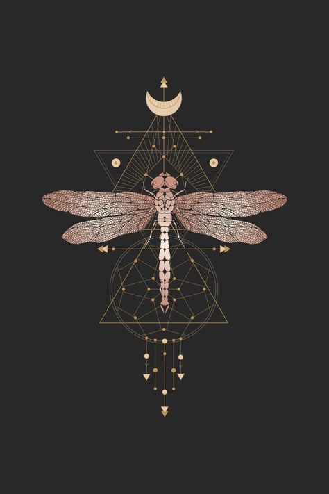 Mandala Geometric Tattoo, Witch Wall Decor, Dragonfly Wallpaper, Pagan Gifts, Dragonfly Artwork, Mystical Tattoos, Sea Creatures Art, Pagan Decor, Dragonfly Wall Art