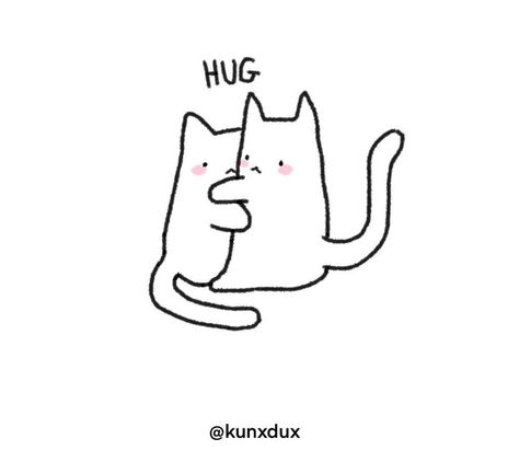 2 Cats Cuddling Drawing, Cat Hug Doodle, Doodle Hugging, Two Cats Hugging Drawing, Cuddle Pictures Mood Drawing, Cat Hug Drawing, Cuddle Draw, Cat Cuddling Drawing, Platonic Love Drawing