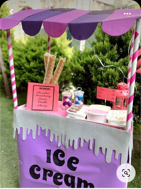 Ice Cream Stall Ideas, Ice Cream Party Ideas, Children's Day Craft, Stall Decorations, Diy Lemonade Stand, Market Day Ideas, Yarn Crafts For Kids, Baby Birthday Photoshoot, Ice Cream Stand