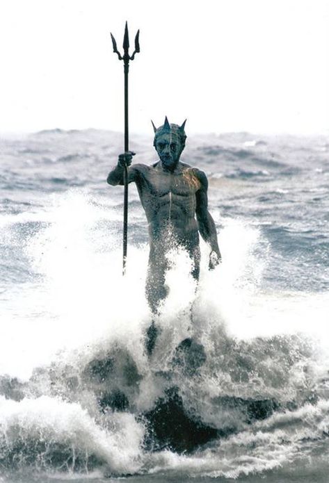 the statue of poseidon/neptune on melenara beach, gran canaria Neptune Statue, Poseidon Statue, Greek Statues, Greek Gods And Goddesses, Mythology Art, Canary Islands, In The Ocean, Land Art, Greek Gods