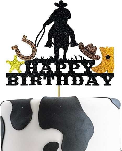 Amazon.com: Cowboy Cake Topper, Cowboy Theme Happy Birthday Cake Topper, Western Theme Birthday Party Decoration (Glitter) : Grocery & Gourmet Food Western Theme Birthday Party, Cowboy Cake Topper, Cowboy Cake, Cowboy Cakes, Cowboy Theme, Cowboy Birthday, Theme Birthday Party, Happy Birthday Cake, Happy Birthday Cake Topper