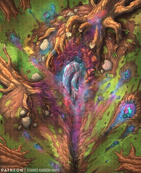 A strange and magical meteor has crashed in the forest, strange astral energy leaking from it is transforming the land around. TTRPG Battlemaps! Map Rpg, Meteor Impact, Cartographers Guild, Dnd World Map, Fantasy Town, Tabletop Rpg Maps, Dnd Maps, Rpg Maps, Rpg Map